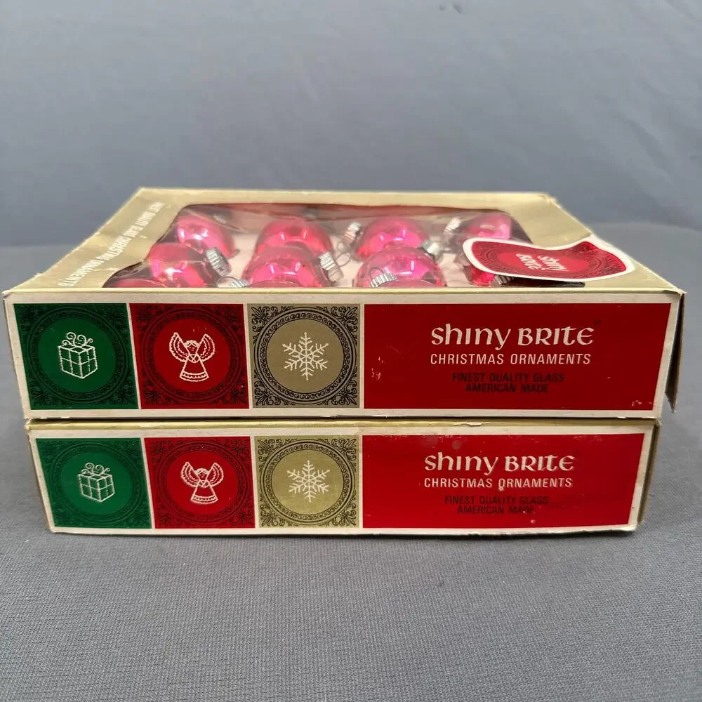 VTG Shiny Brite Glass Christmas Ornaments Pink Red 1 3/4